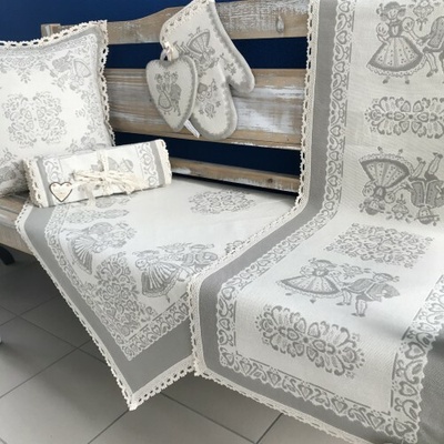 Texicop Gobelínové obrusy s krajkou A005 sivé-kaki sivá Bavlna ľan 90x90 cm