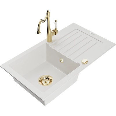 Mexen Pablo гранитна мивка с 1 отделение с отцедник и кухненски смесител Carla, бял - 6510-20-670700-50 (6510-20-670700-50)