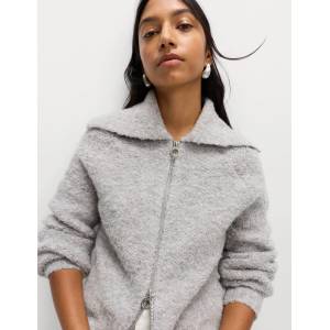Marks & Spencer Плетено яке с яка и цип от буклет и вълна Marks & Spencer сива Marks & Spencer | Siv | ЖЕНИ | S