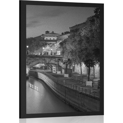 Plakát nábřeží Paříže v černobílém provedení - 20x30 black