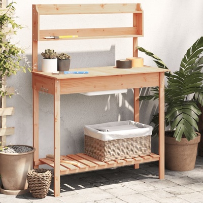 vidaXL Маса за разсаждане с мивка кафява 147, 5x44x139, 5 см масивна ела (156347)
