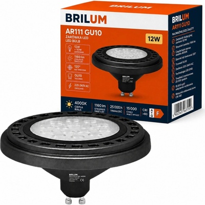Brilum LED žiarovka AR111 GU10/12W/230V 4000K čierna 120° B3527