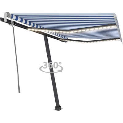 vidaXL Ručně zatahovací markýza s LED světlem 300x250 cm modrá a bílá