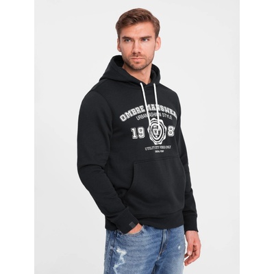 Ombre Men's kangaroo hoodie with college style print black