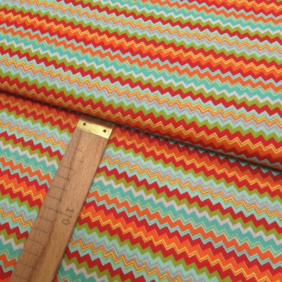Bavlněné plátno - Chevron - oranžová, žlutá, červená, mátová, zelená - šíře 150cm