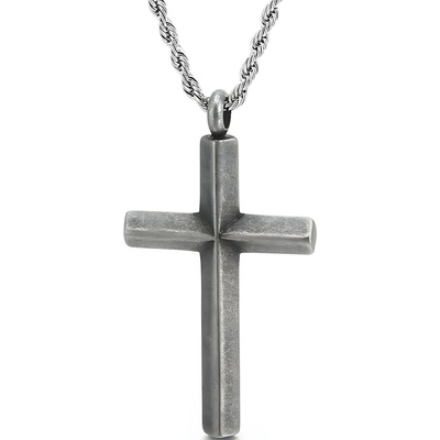 Harahu Náhrdelník PU-38413 Cross Sivá