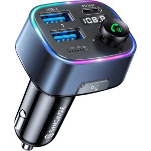 SYNCWIRE FM Transmitter Car Bluetooth 5.4 48W (PD 36W & 12W) Bluetooth Adapter Car with [Light Switch] [HiFi Bass Sound] [Fast Charging] Hands-Free Car Charger Cigarette Lighter - SW-XC727 (SW-XC727)