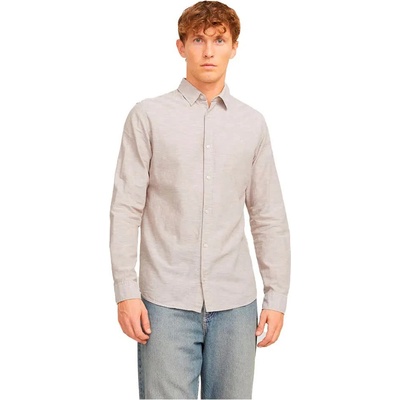 Риза с дълъг ръкав Jack & jones Breeze Linen Blend long sleeve shirt - Grey (Crockery)