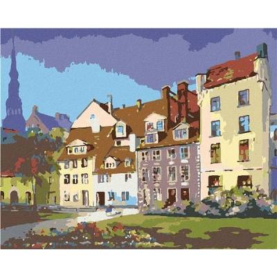 zuty Malování podle čísel Řadové domky 50 x 40 cm vypnuté plátno na rám