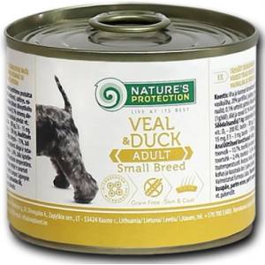 AKVATERA Nature's Protection DOG Adult Small Breeds Veal & Duck, консерва с телешко и патешко за капризни кучета от дребните породи, Литва - 200 гр