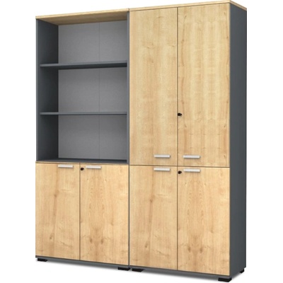 TopMebel Офис библиотека Venturo TopMebel от меламин с врати в цвят антрацит - дъб 160x40x200cm
