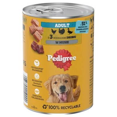 Pedigree Adult s 3 druhmi hydiny v mousse 400 g