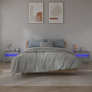 vidaXL Нощни шкафчета, 2 бр, с LED, сив сонома, 60x35x40 см (3144973)