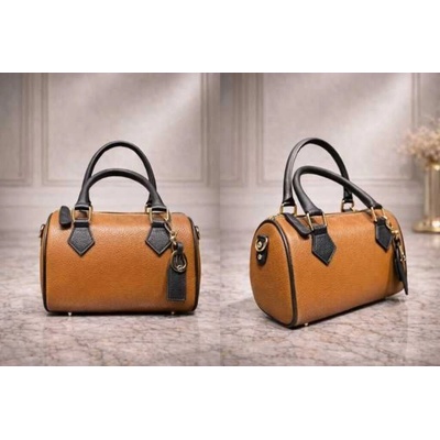 Max Original Leather Dámska kožená kabelka camel/blk