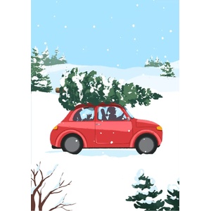 GloryArt Коледна картичка GloryArt - Кола и елха (CGGC095)