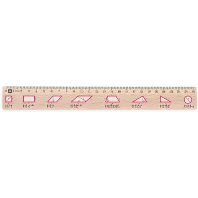 Metrie Didakt-M07 Dřevěné pravítko s potiskem Obvody základních těles 25 cm