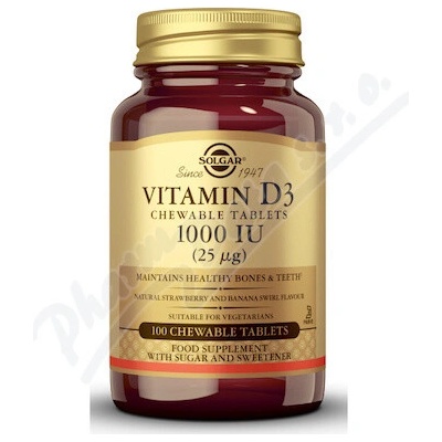 Solgar Vitamín D3 1000 IU jahody a banánu 100 tabliet