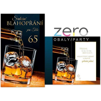 Přání s textem narozeninové 65 + obálka - whisky