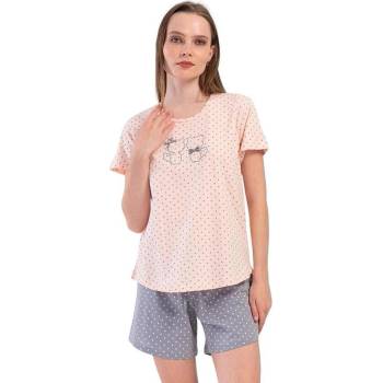 Дамска лятна пижама в розово и сиво на точки