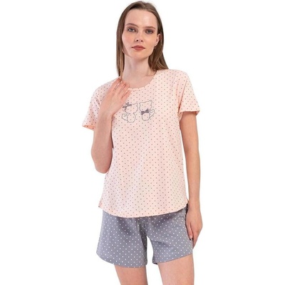 Дамска лятна пижама в розово и сиво на точки