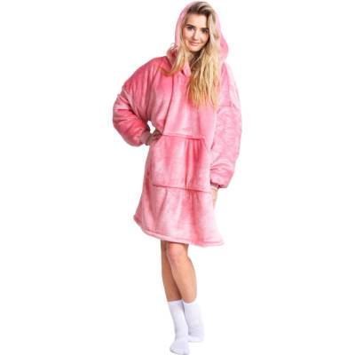 Cozy Noxxiez CH356 Růžová hřejivá televizní mikinová deka s kapucí pro teenagery a dospělé