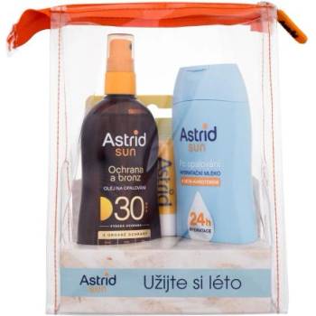 Astrid Sun подаръчен комплект: слънцезащитно масло Sun Oil Spray SPF30 200 ml + хидратиращ лосион за след слънце Sun After Sun Lotion 200 ml + слънцезащитен балсам за устни Coconut Lip Balm SPF25 4, 8 g