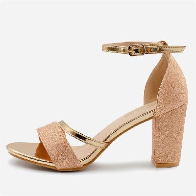 Дамски сандали Wheres That From Where¿s Glitter Perla Mid Block Heel Sandals Ladies - Rose Gold