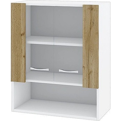 ИРИМ Горен шкаф с две витринни врати и ниша Сити БДД-9 бяло гладко / дъб дакота 60 см