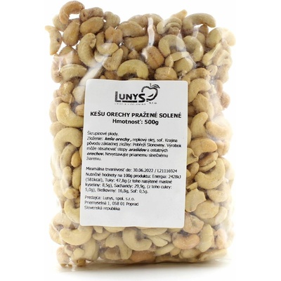 Lunys Kešu orechy pražené solené 500 g