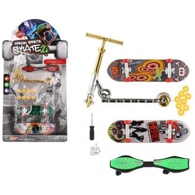 Teddies Sada skateboard šroubovací, koloběžka prstová, waveboard plast s doplňky mix druhů