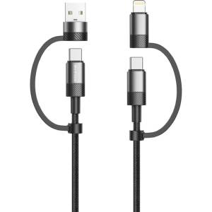 DeTech Кабел за данни DeTech DE-54UCI, 4в1 USB-Lightning/Type-C Type-C - Type-C, 1.0m, Черен - 40535