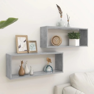 vidaXL Стенни кубични рафтове, 2 бр, бетонно сиви, 60x15x23 см (807145)