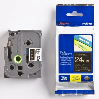 Páska do štítkovače Brother TZ-354, 24mm, zlatý tisk/černý podklad, originál