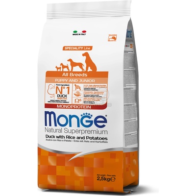 Monge Speciality Line All Breeds Puppy & Junior Monoprotein суха храна за кучета - патешко, ориз и картофи 2, 5 кг