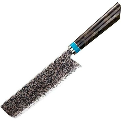 IZMAEL Damaškový kuchynský nôž Zetsu Nakiri/Hnedá/Modrá 18.4 cm