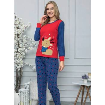 Image 1 of Коледна пижама в червено и синьо с еленче