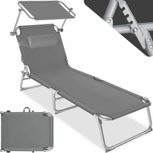 tectake plážové lehátko 4 polohové s polštářem šedá 403413