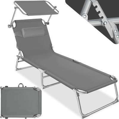 tectake plážové lehátko 4 polohové s polštářem šedá 403413