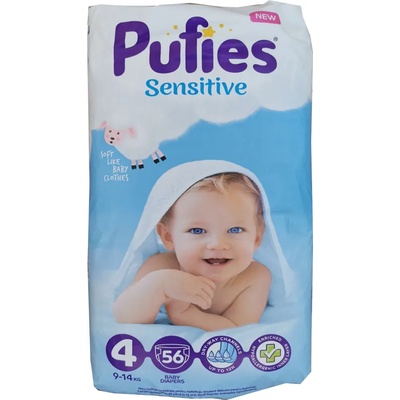 pufies sensitive бебешки пелени, номер 4, 9-14кг, 56 броя