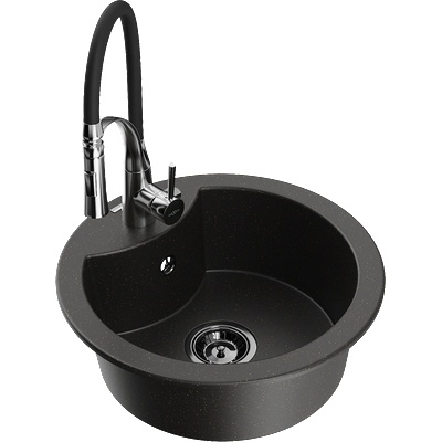 Mexen Diego еднокамерен гранитен мивка с кухненска батерия Aster, черно/златен металик - 6512-75-73450-07-B (6512-75-73450-07-B)