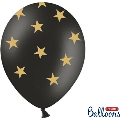 PartyDeco balóniky čierne so zlatými hviezdami