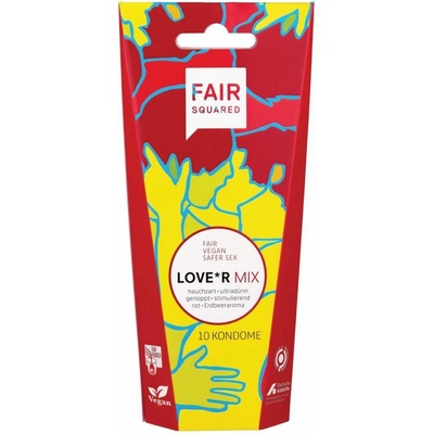 Fair Squared Mix kondomů - ultra tenké, nopované a s jahodovou vůní LOVE*R MIX 10 ks