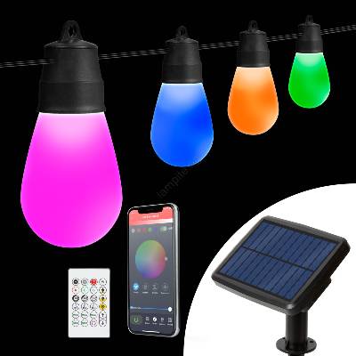 Garden of Eden Соларна LED гирлянда RGBIC 15xLED/1, 3W/3, 7V 2200 mAh 8 m IP65 черна + дистанционно управление (LC4002)