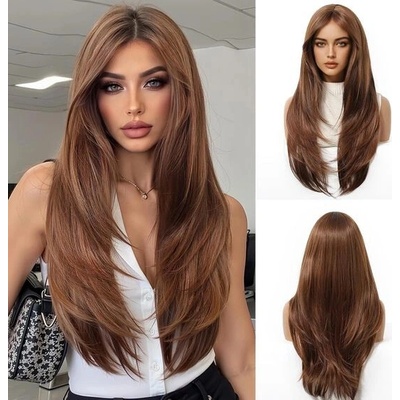 Oufei Paruky Ginger pro ženy Dlouhá paruka s ofinou