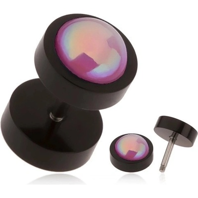 Šperky eshop akrylový fake plug do ucha černá růžová kulička duhový lesk PC20.28