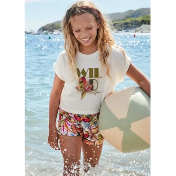 Mayoral Сет къс панталон палми в оранжев цвят и бяла тениска Wild за момиче Майорал