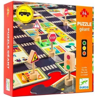 Djeco dřevěné puzzle Město jako autodráha 24 ks