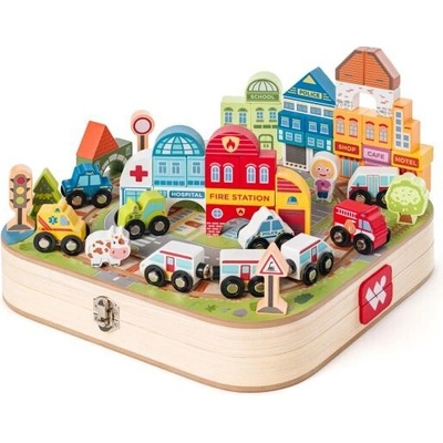 Woody Kufřík s městem a vláčkodráhou – Zboží Mobilmania