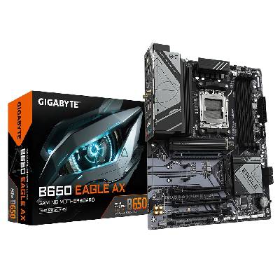 Дънна платка GIGABYTE GB B650 Eagle Ax AM5 DDR5 4xDIMM 192GB PCIe 5.0 M. 2 3xM. 2 SATA3 RAID HDMI DP WiFi ATX (B650 EAGLE AX 1.1)