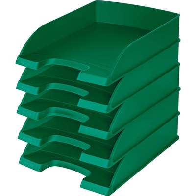 Leitz letter basket standard A4, pack of 5, letter tray in premium quality, stackable storage compartments as desk organiser, can be combined with Plus series, green, 52270055